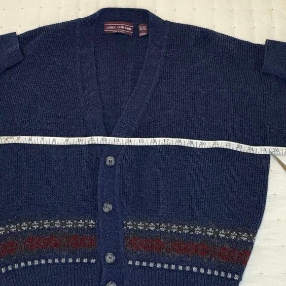 Vintage 90s John Ashford Italian Knit Cardigan Sweater Women’s L Blue Fair Isle - Picture 6 of 8